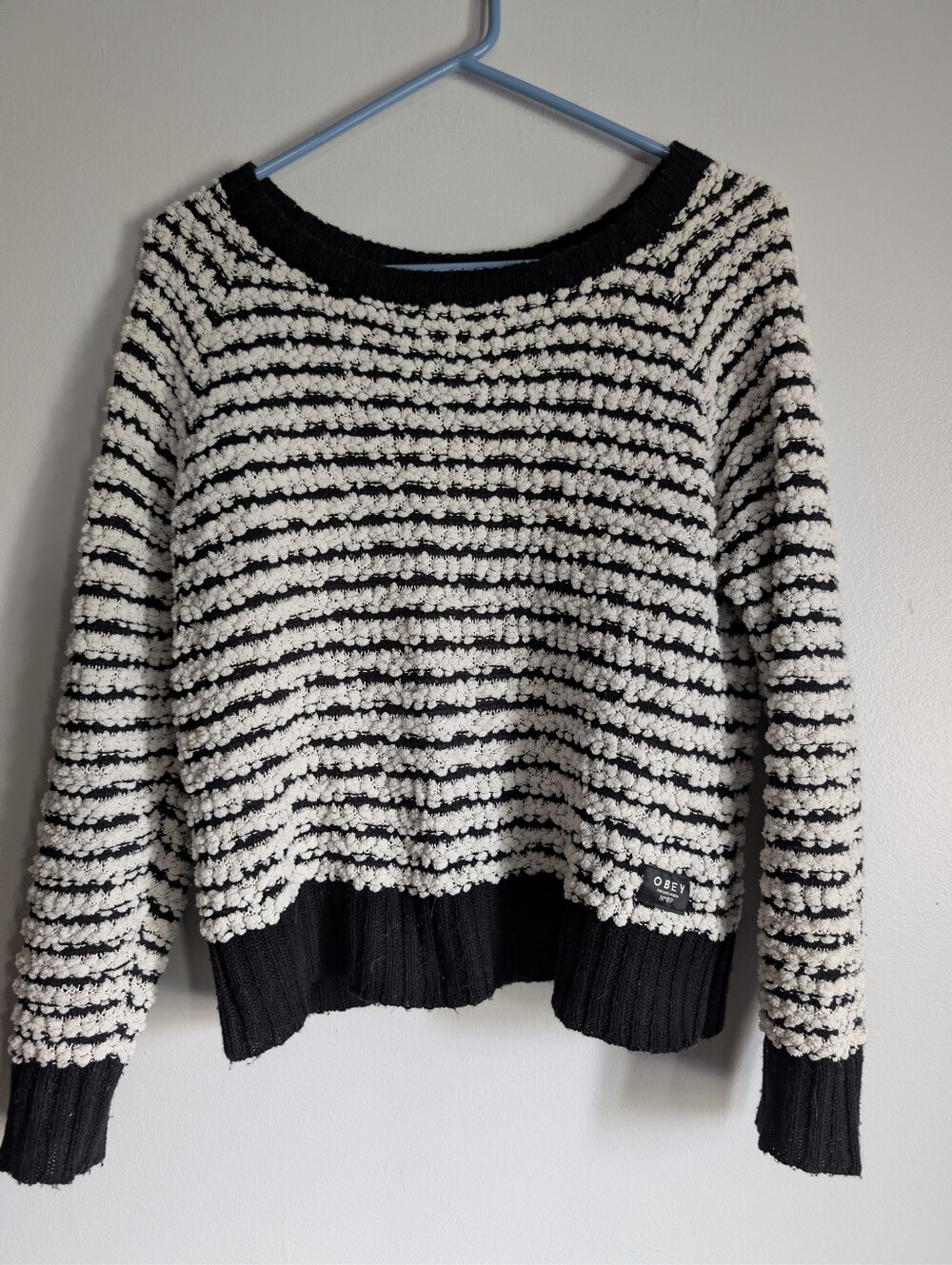 Obey Black & Cream Textured Stripe Crewneck Sweater